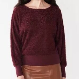 Nine West Plum Maddie plush Fringed Sweater NWT